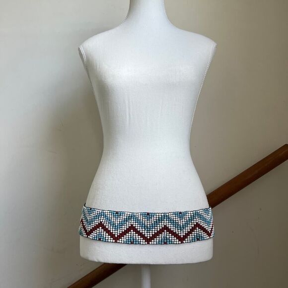 Vintage Y2K western beaded boho thick big wide statement belt Coachella hipslung - Picture 2 of 7